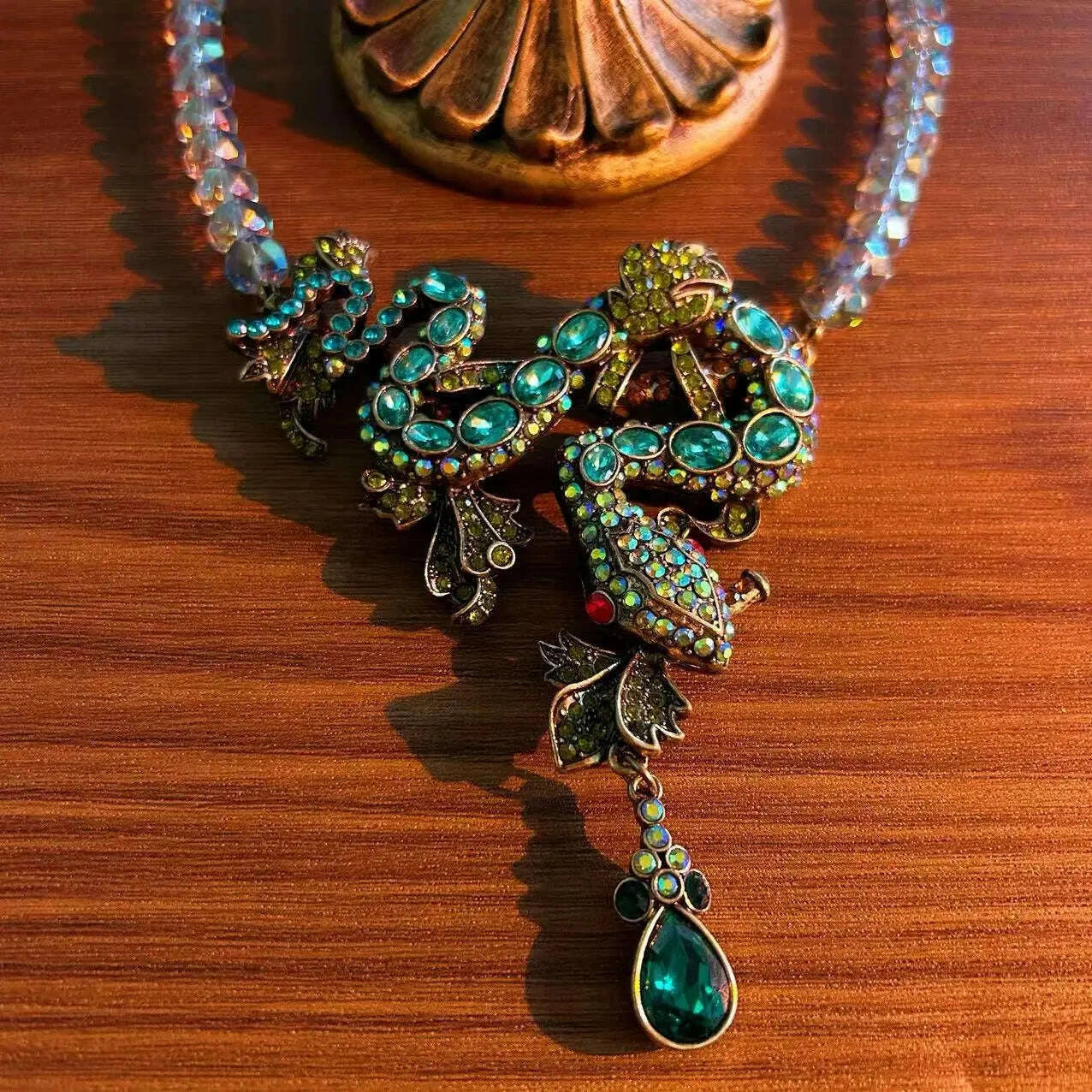 Retro snake Zodiac animal exaggerated glass rhinestone necklace