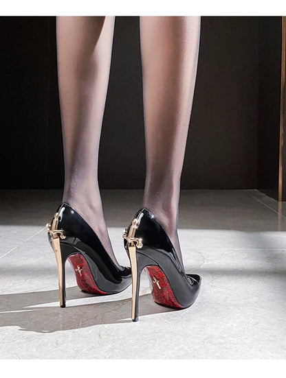 Luxury Designer Women Shoes Exquisite Metal Decoration Pointed Tip High Heels for Woman Elegant French Casual Shoe Zapatos Mujer - Kimlud