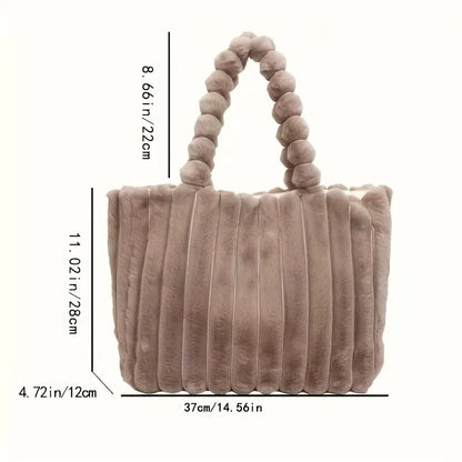 Autumn Winter Soft Plush Totes Bags, Stylish College Student Women Handbag Shoulder Bag with Leather Material Polyester Lining