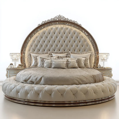 Luxury Crystal Tufted Bed Oversized Mirror Headboard Royal Baroque Velvet Upholstery for Home Hotel Elegant Bedroom Furniture - Kimlud