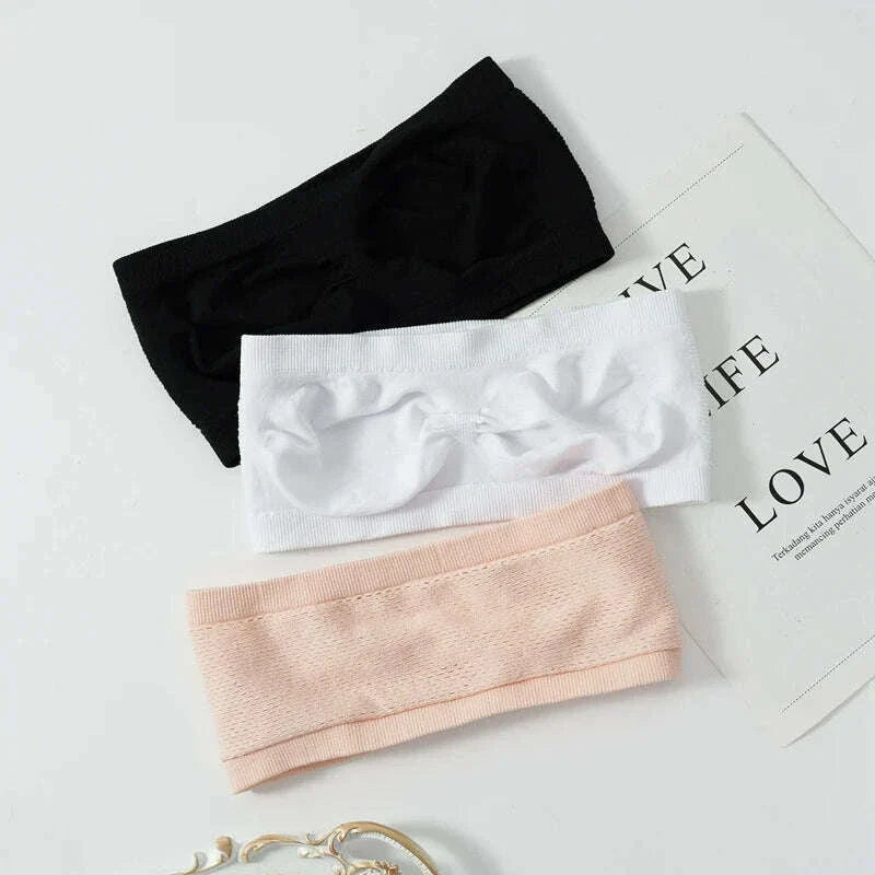 Women's Sexy Strapless Crop Top Summer Breathable Bra Mesh Bandeau Brassiere Invisible Unlined Chest Wraps Lady Tube Tops ﻿