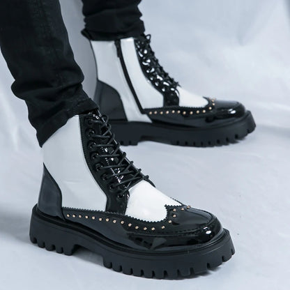 Autumn Men Platform Boots Casual Genuine Leather Shoes Personalized Design Motorcycle Boots Thick Sole Sneakers Party...