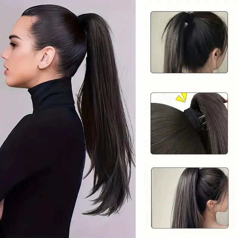 Synthetic 40cm/50cm Claw Clip Micro Curly in Ponytail Extension Long Straight Curly Black Brown Ponytail Hairpiece for...