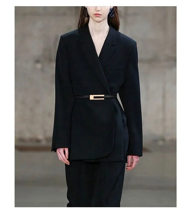 Korean Fashionable PU Leather Thin Waist Strap Belt for Women Metal Accessories Basic Casual Porous Adjustable Fashion Belts