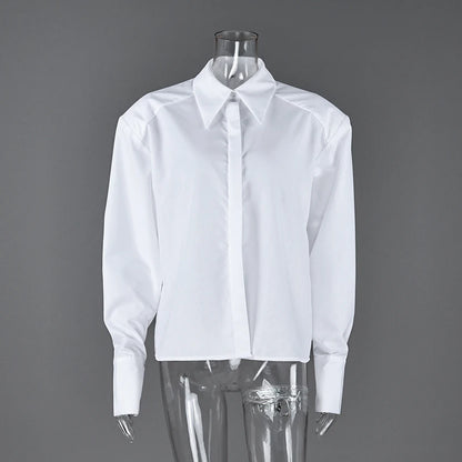 Linad Casual White Puff Sleeve Shirts Female Office Lady Blue Single-Breasted Woman Blouse 2026 Street Chic Lapel Tops...