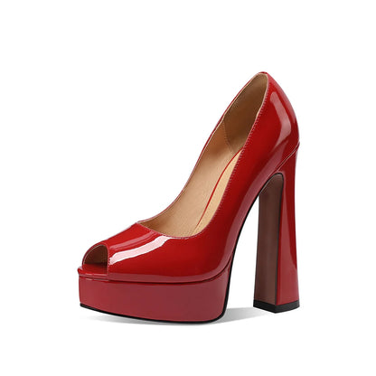 Arden Furtado 2025 Summer Cow patent leather peep toe Pumps Round toe Platform Super high heel Single shoe Wedding shoes...