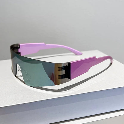 rimless one piece small rectangle silver mirror sunglasses for women new fashion Y2K hip hop sun glasses men retro punk...