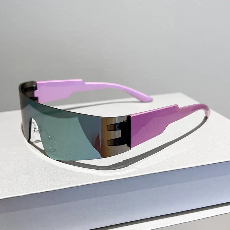 rimless one piece small rectangle silver mirror sunglasses for women new fashion Y2K hip hop sun glasses men retro punk...