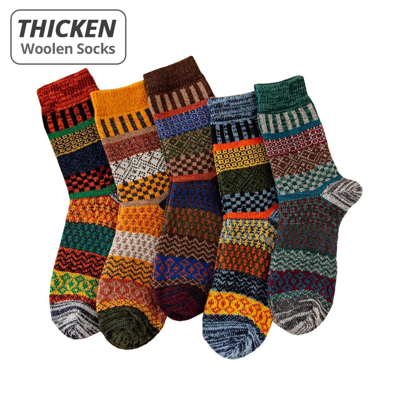 HSS Brand 5 Pairs Winter Men's Socks Thicken Sheep's Wool Socks Warm Men Retro Style Colorful Fashion Man Socks For Snow boots - Kimlud