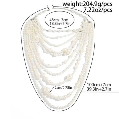 SHIXIN Exaggerated Multi-layer Imitation Pearl Choker Necklace Women Luxury Long Tassel Pendant Sweater Chain Bridal Wed Jewelry