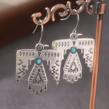 Ethnic Silver Color Imitation Turquoise Eagle Dangle Women's Earrings Geometry Party Daily Wear