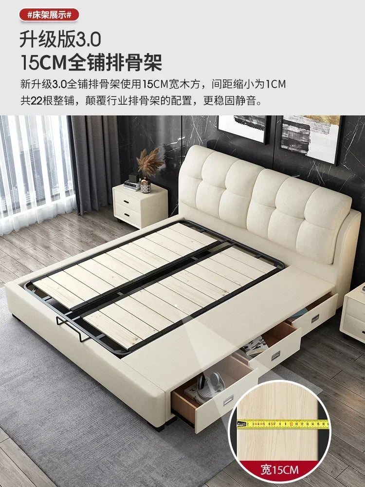 Premium High-quality New Arrival Technology Fabric Bed Small Unit, Master Bedroom, Large Bed, Light Luxury Nordic Fabric Bed