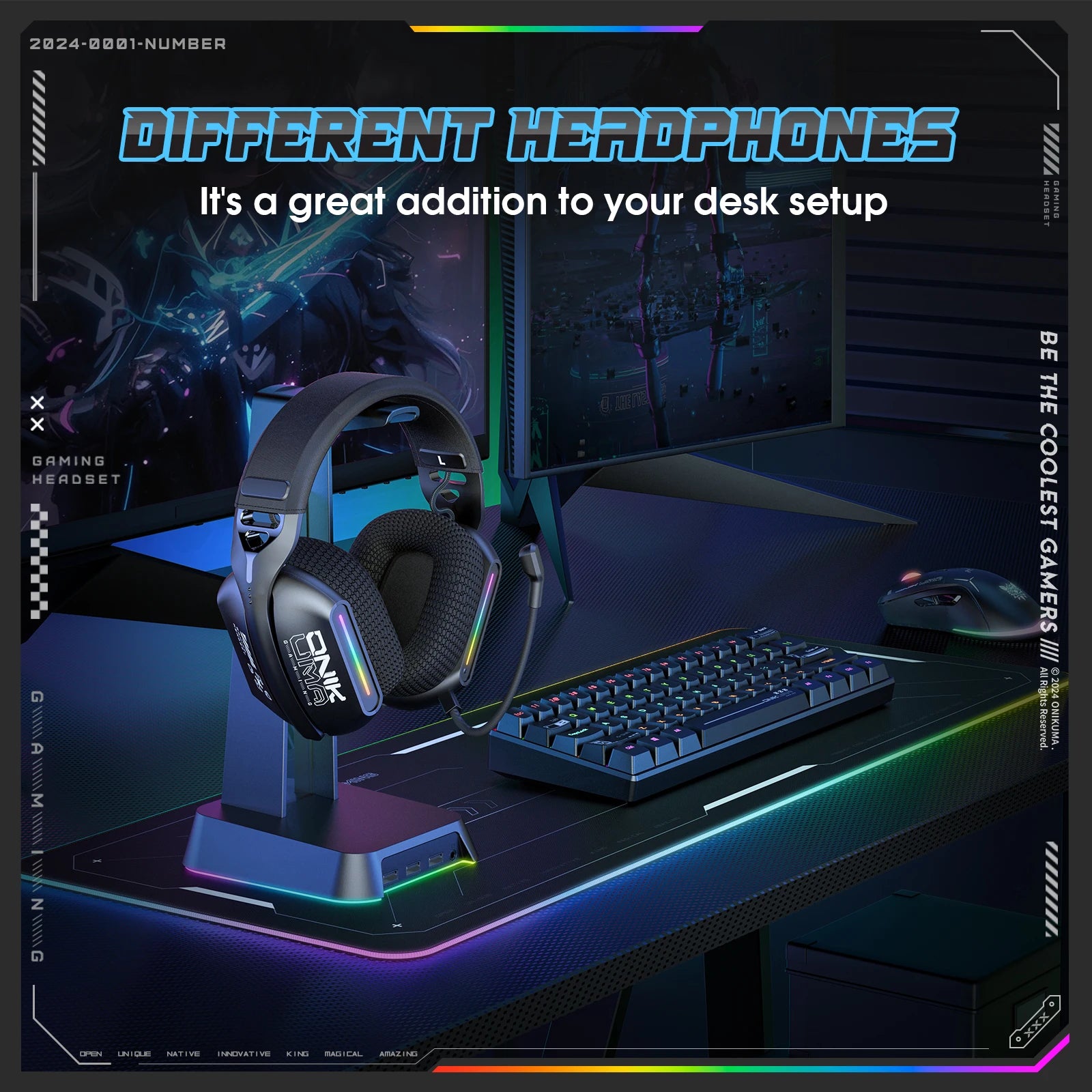 ONIKUMA GT808 2.4GHz Wireless Gaming Headset Noise Cancelling Earphone Headset For PS5 PS4 PC Mac Gaming Headphones With Mic RGB