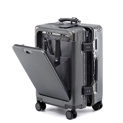 Front opening aluminum frame luggage box, women's universal wheel luggage, men's wide luggage, 24 inch password boarding box