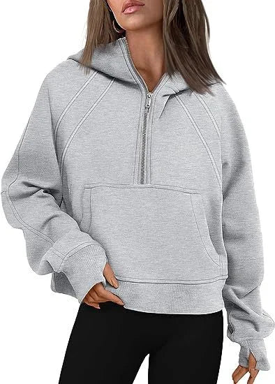 Half Zipper Hooded Short Plush Sweater, Casual Sports Sweater, New Fashion, Autumn, Winter, 2024 - Kimlud