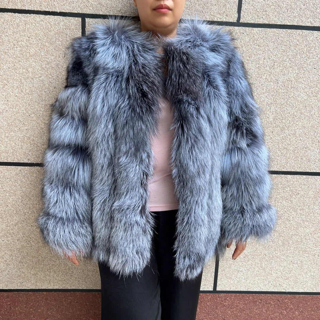 Women's clothing fur coat  red fox coat vertical stripe silver fox red fox fur coat  fox fur coat women's natural fur coat coat