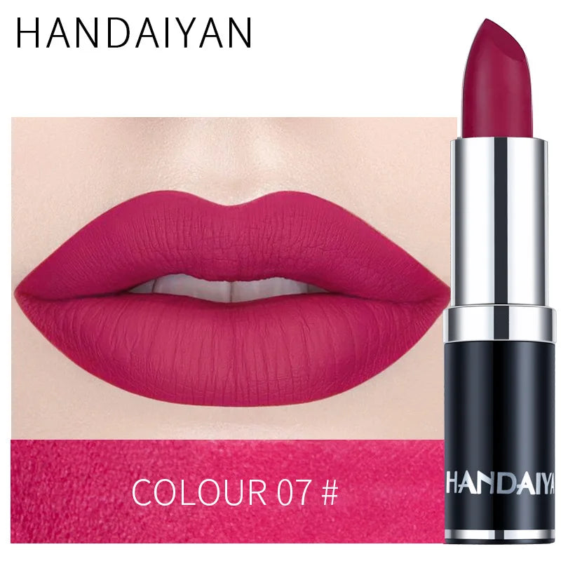 Handaiyan Sexy Nude Red Brown Purple Lipgloss Matte Lip Gloss Velvety Lipstick Matte Waterproof Makeup Long Lasting...