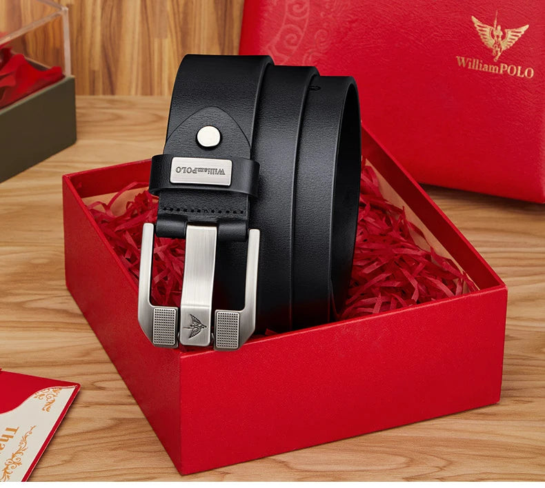 Men's casual belt, fashionable needle buckle cowhide personalized belt, retro style denim belt - Kimlud