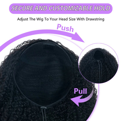 16-32 Inch 3 IN 1 Half Wig With Drawstring Seamless Human Hair Wigs Curly Wig Upgrade for Women Summer Machine Wigs