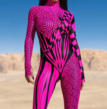 Women 3D Painted Cosplay Jumpsuit Cyberpunk Muscle Bodysuit Halloween Carnival Party Performance Zentai Suit Aerial Yoga
