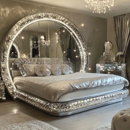 Modern Diamond Mirror Bed Bedroom or Hotel Villa Luxury Bedroom Furniture - Kimlud