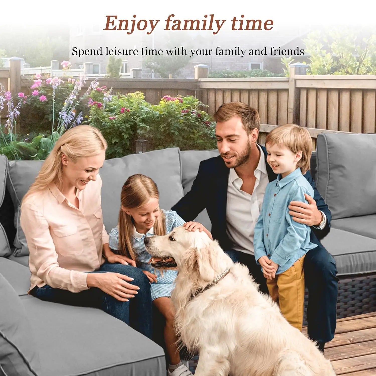 7 Pieces Outdoor Sectional Patio Furniture Set with Fire Pit Table PE Rattan Wicker Patio Sectional Conversation,...