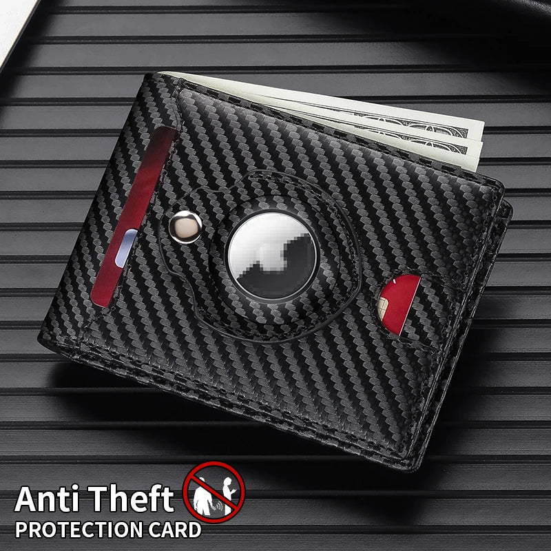 GERUOLA Men'S Ultra-Thin Wallet with Apple Airtag Holder - RFID Blocking, Carbon Fiber Texture, Minimalist Design, Multiple Card