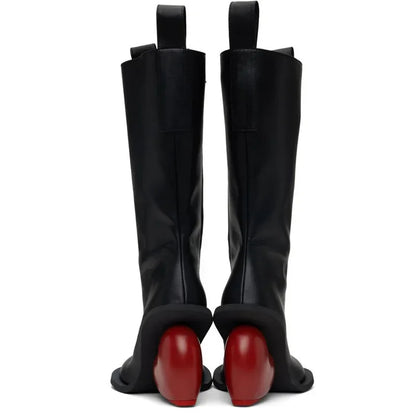 New Retro Sexy Round Toe Peach Heart Heel Side Zipper Knee High Boots European American Fashion Show Color Blocked Women's Boots
