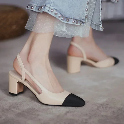 LeShion Of Chanmeb 33-43 Women Luxury Brand Designer Shoes Woman High Heeled Genuine Leather Slingbacks Beige Nude Pumps Classic - Kimlud