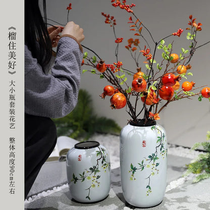 Chinese ceramic vase ornament, living room entrance floral art, home hydroponics creative simple round housewarming gift flower