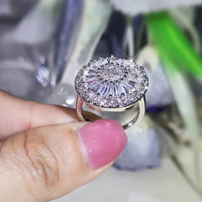 Popular fashion round jewelry gift 925 silver micro-set zircon pendant earrings bracelet ring three-piece party birthday