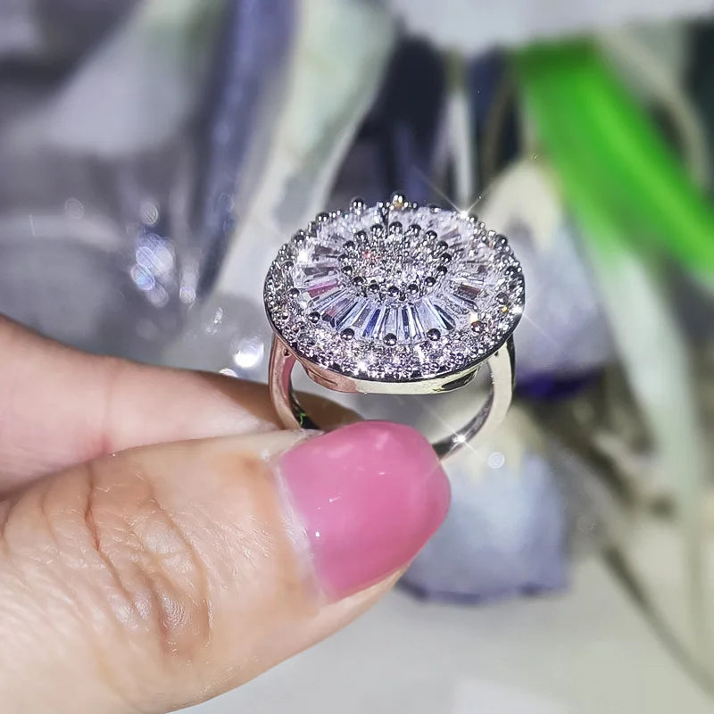 Popular fashion round jewelry gift 925 silver micro-set zircon pendant earrings bracelet ring three-piece party birthday