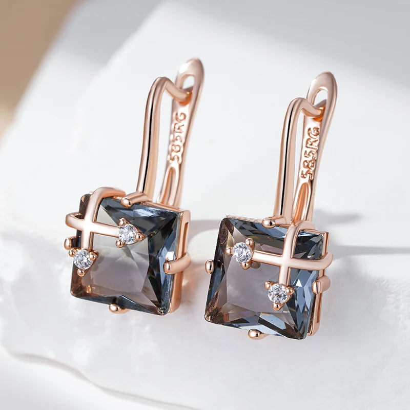 Kinel Hot Shiny Grey Natural Zircon Drop Earrings for Women Fashion 585 Rose Gold Color High Quality Daily Fine Vintage...