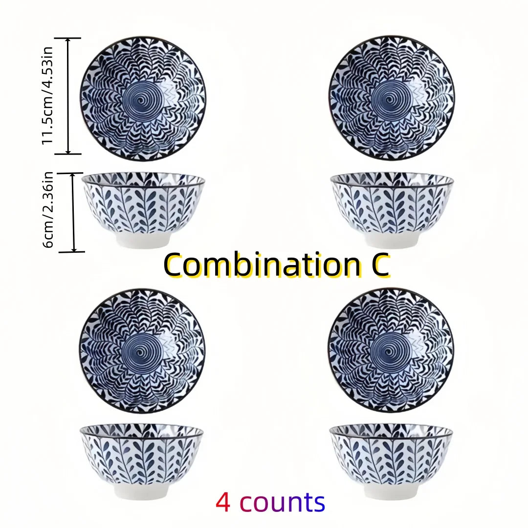 Japanese - style blue and white hand - painted 4.5 - inch ceramic bowl, retro - style rice bowl for home use. | Kimlud...