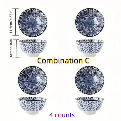 Japanese - style blue and white hand - painted 4.5 - inch ceramic bowl, retro - style rice bowl for home use. | Kimlud...