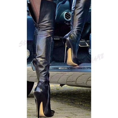 Extreme High Heels Knee High Boots Pointed Toe Shoes for Women Over The Knee Matte Leather Sexy Shoes 2025 Zapatos Para Mujere