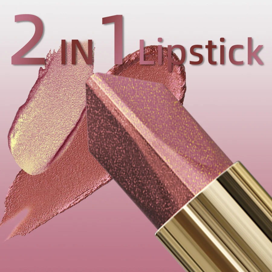 1PC Glitter Shiny Metallic Two Tone Lipstick Matte Pearlescent Lip Tint,Long Lasting Lip Senior Lip Makeup Gifts Lip Gloss Coste