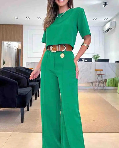 Summer New Temperament Commuter Solid Color Short-Sleeved Suit Pants Fashion Casual Suit Women's Two Pieces Set New In Matching