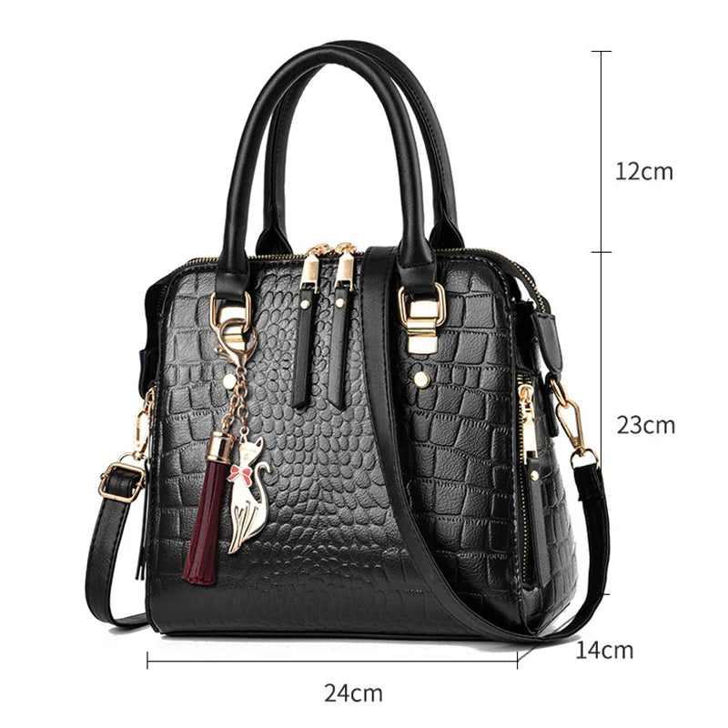 Luxury Design Alligator Handbags Big Capacity PU Leather Tassel Crossbody Shoulder Bags For Women Messenger Ladies Shoulder Bag