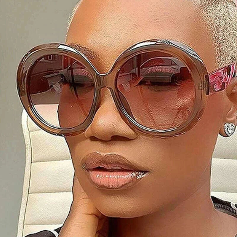Retro Big Round Frame Sunglasses Lady Oversized Fashionable Street View Sunglasses Beach Resort Sunglasses
