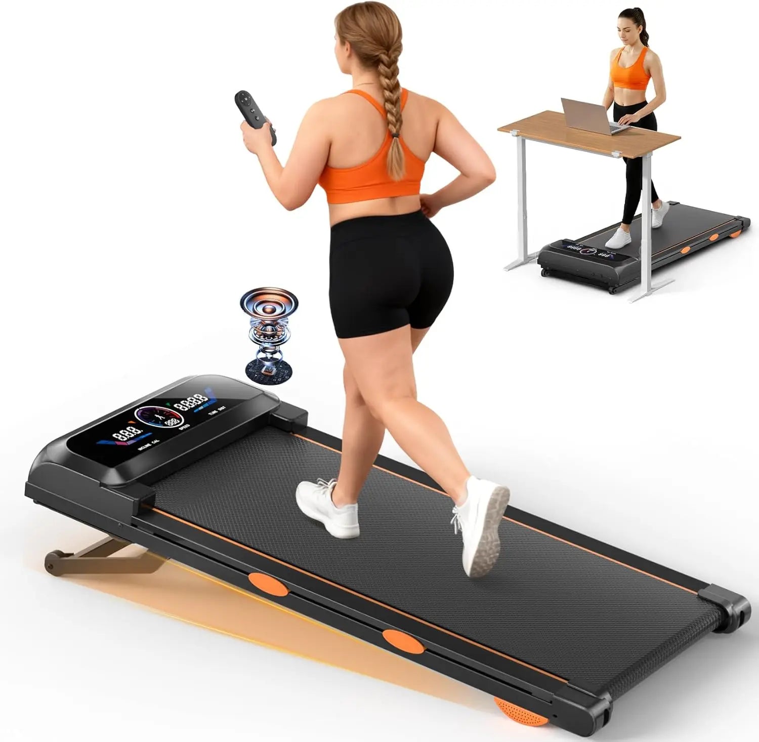 3.5HP Walking Pad Treadmill with 17% Auto Incline 12-Level,450 lbs RGB UI Screen,3 in 1 Under Desk Treadmill with Auto Incline - Kimlud