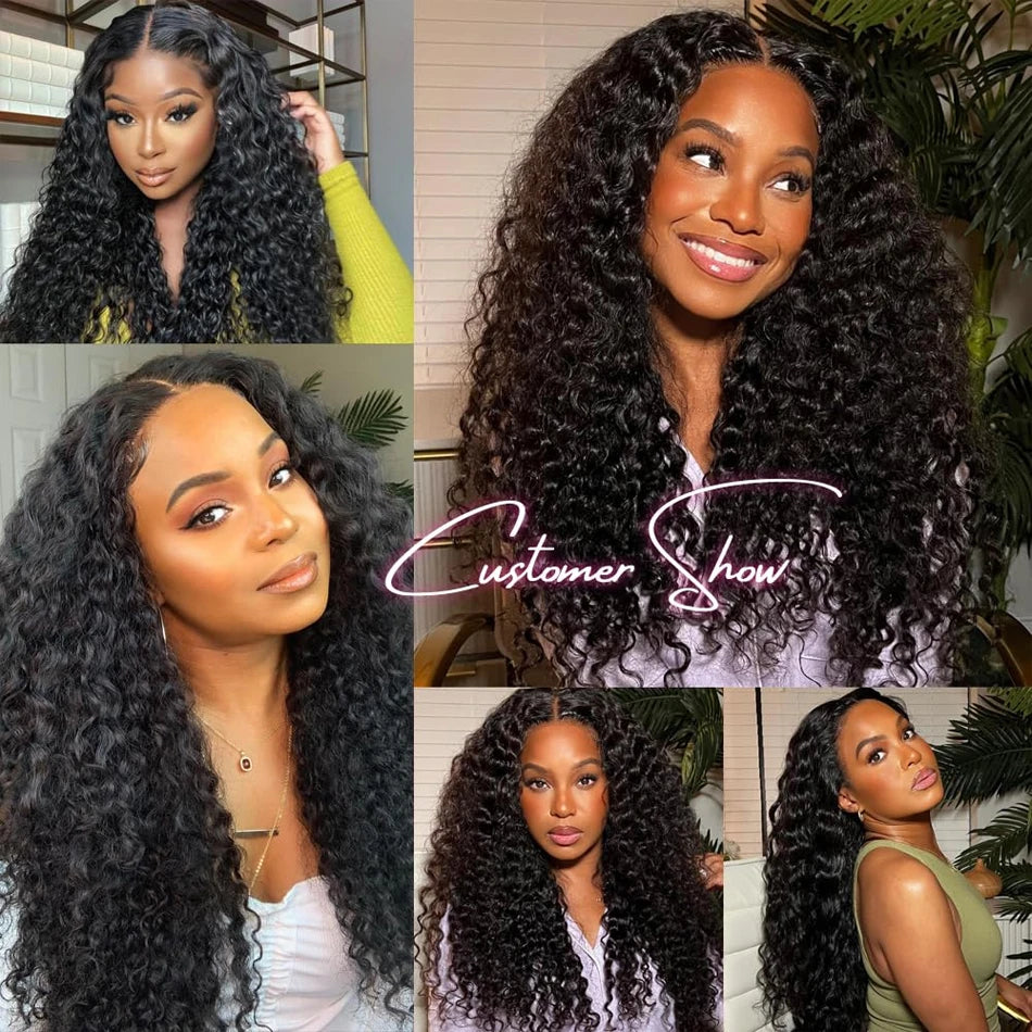 Deep Wave 360 HD Lace Frontal Invisi Strap Human Hair Wig 230 Density Water Curly Transparent 13X6 Full Lace For Women 34 Inch