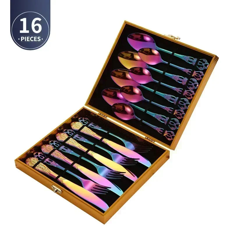 Golden Stainless Steel Cutlery Set Royal European Spoon Fork Complete Tableware Retro Design Dishwasher Safe Elegant...