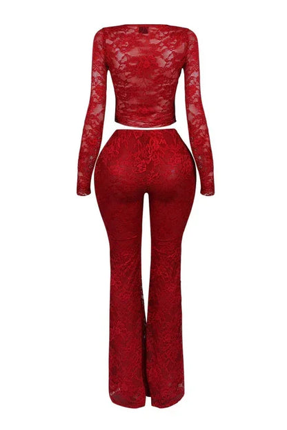 2026 Women's Set Long Sleeve Lace See Through Shirt + Long Pants Street Evening Sexy Two 2Piece Sets Outfits Tracksuit |...