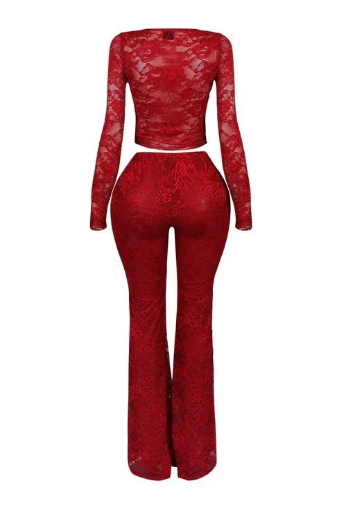 2026 Women's Set Long Sleeve Lace See Through Shirt + Long Pants Street Evening Sexy Two 2Piece Sets Outfits Tracksuit |...
