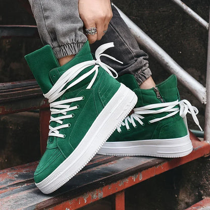 VIPOL Men's High-Top Shoes, Sports Shoes, Denim Boots, High-Top Versatile Thick-Soled Height-Increasing Sneakers