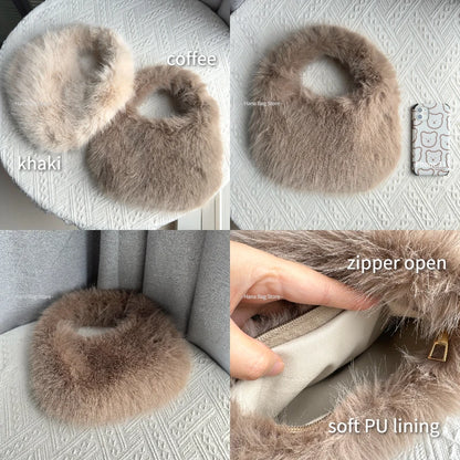 Solid Color Faux Fur Bag for Women Winter Soft Plush Handbags Ladies Small Elegant Tote Bags Fashion Trend Female Furry Purse