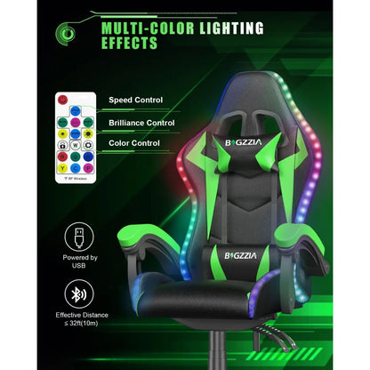 Equipped with RGB LED lights, ergonomic computer gaming chair with high backrest, headrests, and lumbar support