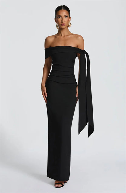 Mozision Off-shoulder Strapless Sexy Maxi Dress Women Elegant Sleeveless Backless Draped Ruched Bodycon Club Party Long Dresses