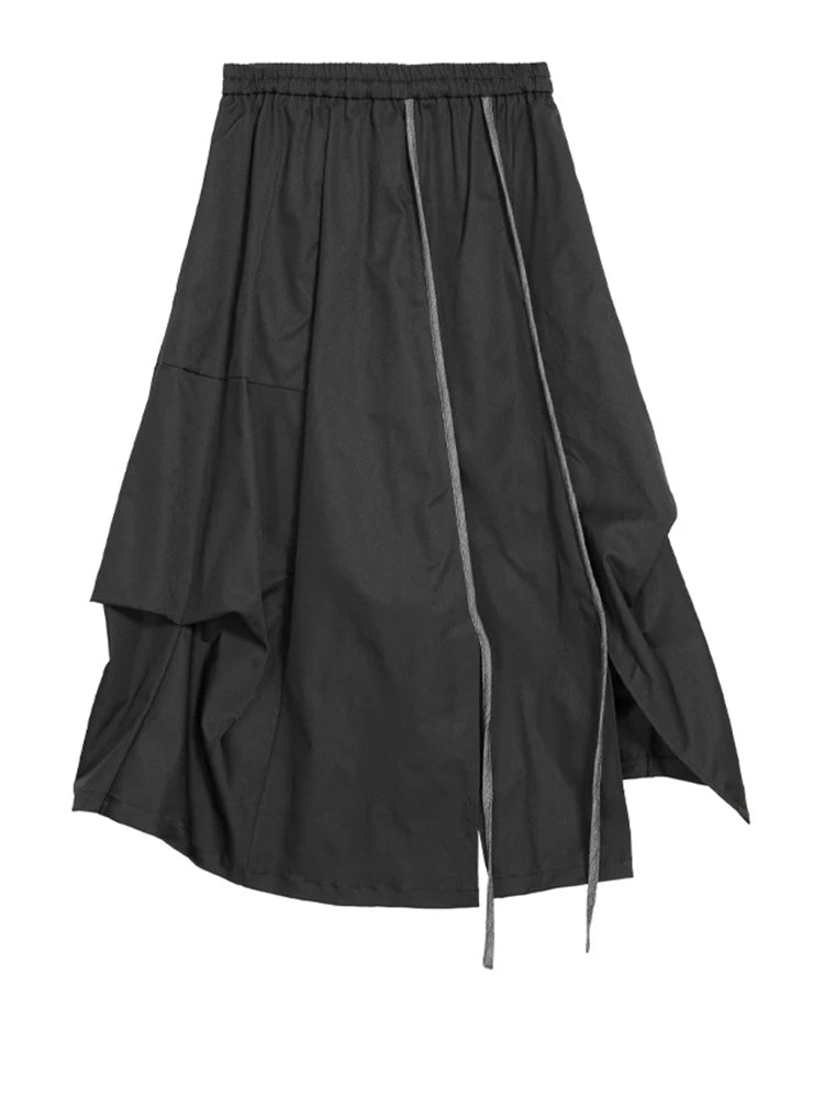 [EAM] High Elastic Waist Black Irregular Slit Casual A‑Line Half‑body Skirt Women Fashion Tide New Spring Autumn 2026...